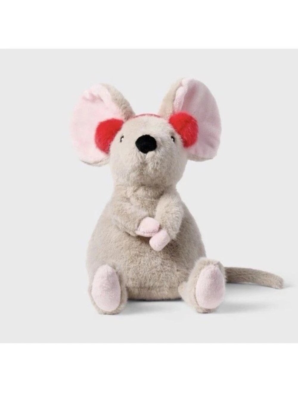 Gigglescape Christmas Gray Mouse Plush Toy With Red Earmuffs 7" Soft NEW